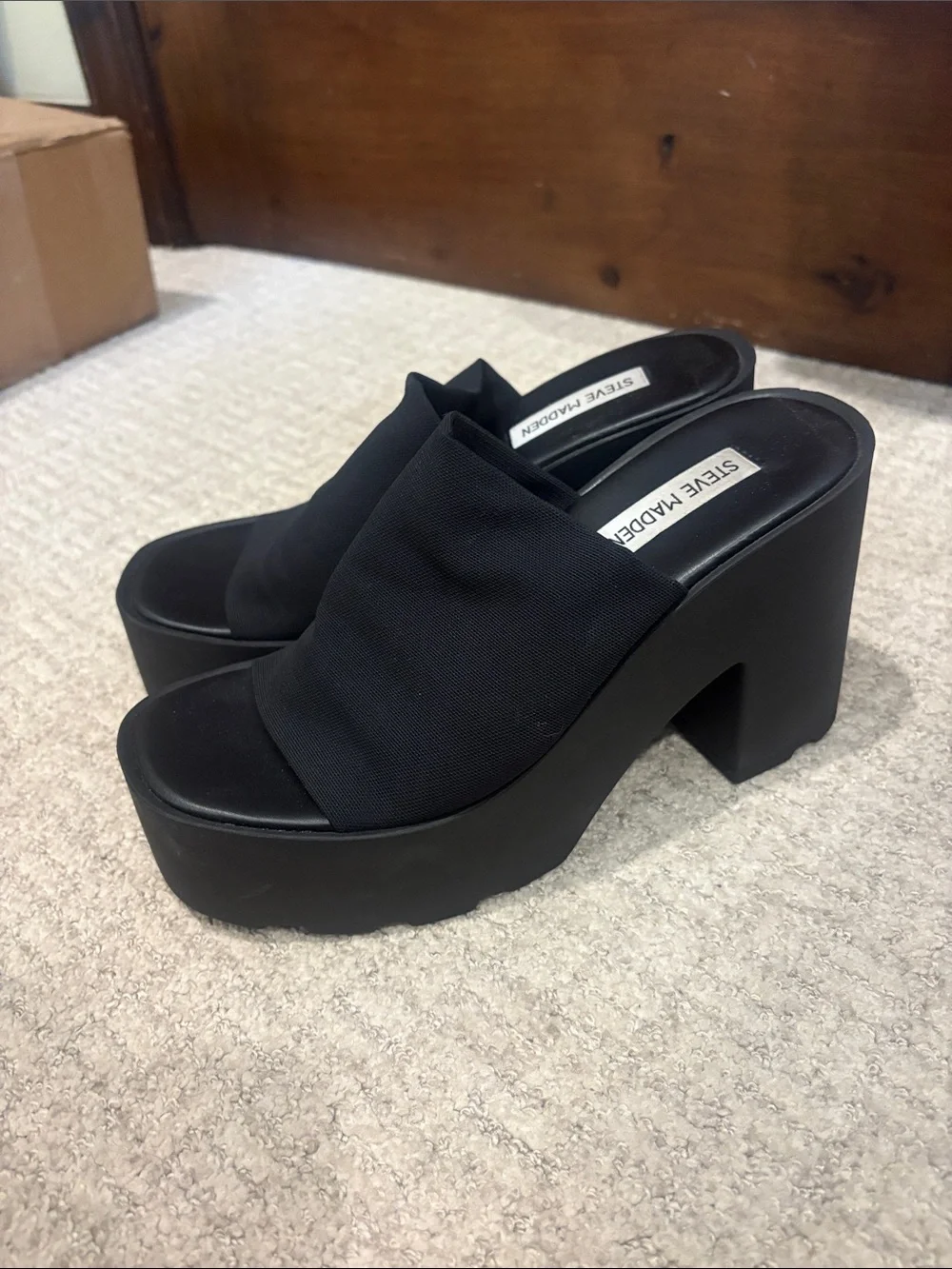 Steve Madden Black Textile Platform Mule Slides